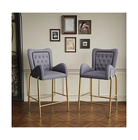 Set of 2 Velvet Bar Stools, Tufted Armchairs with Gold Metal Legs for Home & Kitchen Island-The Pop