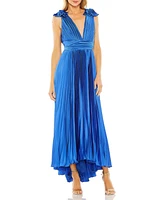 Women's Ruffle Top Sleeveless V Neck Pleated Gown
