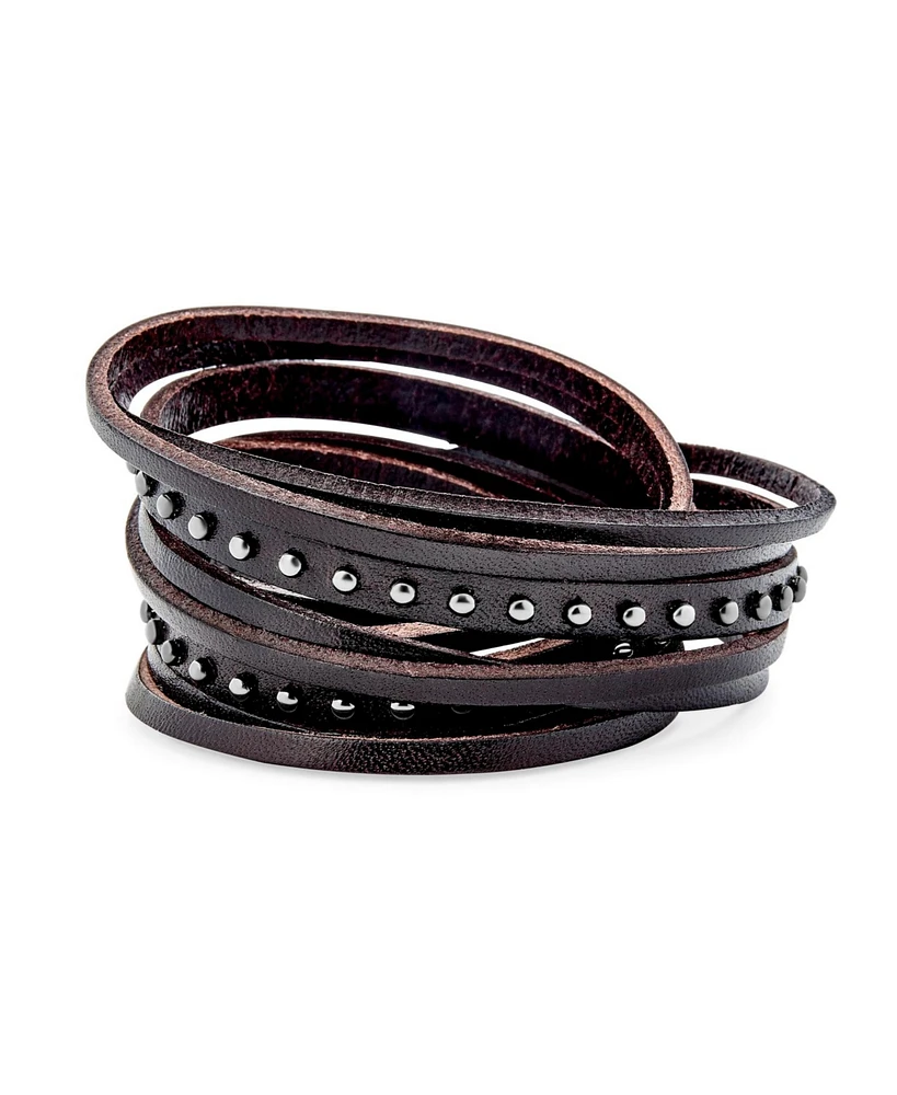 Bling Jewelry Hip Hop Punk Rocker Cuff Bracelet Metal Studded Rivets Multi-Layer Leather