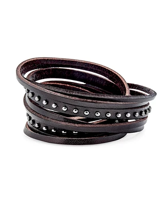 Bling Jewelry Hip Hop Punk Rocker Cuff Bracelet Metal Studded Rivets Multi-Layer Leather