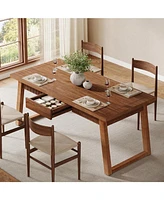 Tribesigns 55-Inch Dining Table with Storage Drawer for Dining Room, Rectangular Mid-Century Modern Dinner Kitchen Table with Solid Wood Legs for 4-6