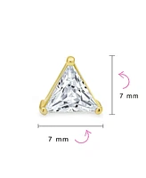 Bling Jewelry Triangle Shape Cubic Zirconia Cz Trillion Cut Stud Earrings Yellow Gold Plated .925 Sterling Silver 3 Prong Set