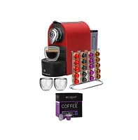 ChefWave Mini Espresso Machine for Nespresso Capsules (Red) with Accessories