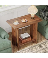 Tribesigns Narrow End Table for Living Room, 2-Tier Wood Sofa Side Table with Storage and Curved Pedestal, Industrial Bedside Night Stand for Bedroom,