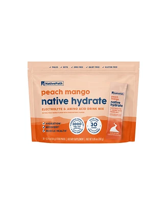 NativePath Native Hydrate Stick Packs, Sugar Free Electrolytes Powder with BCAAs, Peach Mango Hydration, Keto & Paleo Friendly, 30 Servings