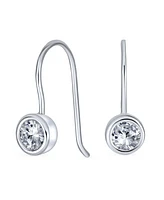 Bling Jewelry Classic Minimalist Round Solitaire Bezel Set Cz Drop Earrings .925 Sterling Silver French Wire Threader Fishhook