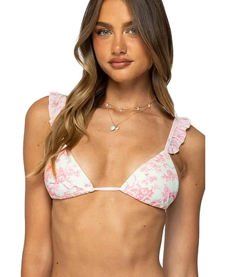 Edikted Women's Floral Ruffle Triangle Bikini Top