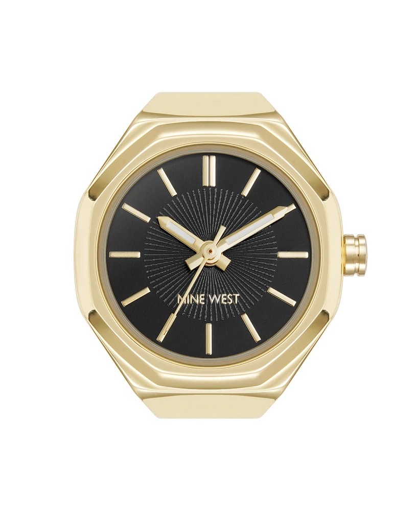 Nine West Women's Quartz Contemporary Black and Gold-Tone Metal Alloy Ring Watch, 23mm