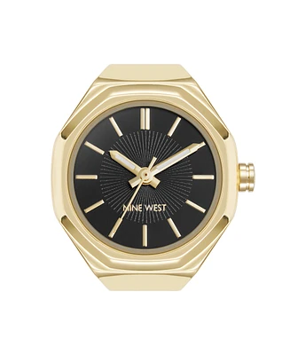 Nine West Women's Quartz Contemporary Black and Gold-Tone Metal Alloy Ring Watch, 23mm