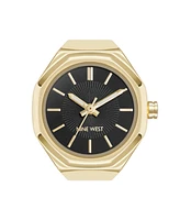 Nine West Women's Quartz Contemporary Black and Gold-Tone Metal Alloy Ring Watch, 23mm