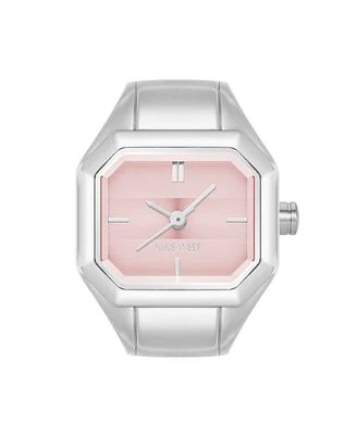 Nine West Women's Quartz Iconic Pink and Silver-Tone Metal Alloy Ring Watch, 22mm