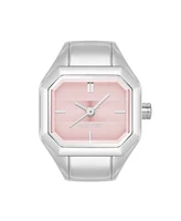 Nine West Women's Quartz Iconic Pink and Silver-Tone Metal Alloy Ring Watch, 22mm