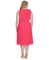 Jessica Howard Plus Belted Pleated Midi Dress
