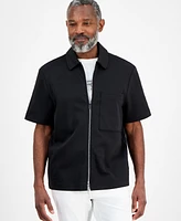 Michael Kors Men's Double Knit Zipper Short-Sleeve Shirt