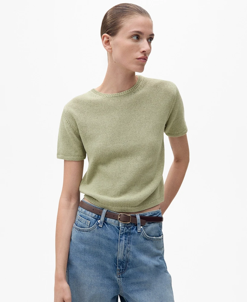 Mango Women's Short-Sleeved Knitted Cotton Sweater