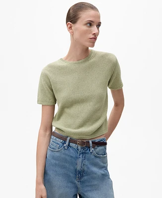 Mango Women's Short-Sleeved Knitted Cotton Sweater