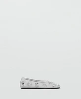 Mango Women's Sequin Embroidered Mesh Ballerinas Shoes