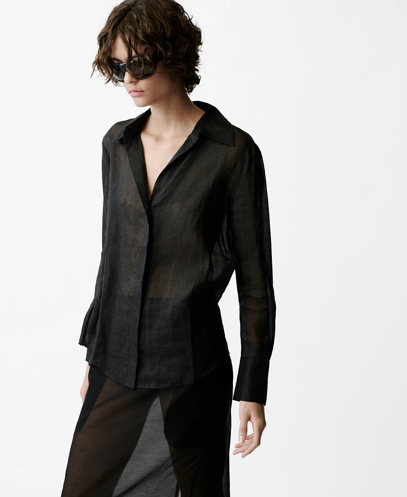 Mango Women's Regular Ramie Shirt