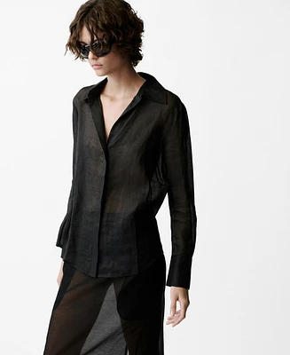 Mango Women's Regular Ramie Shirt