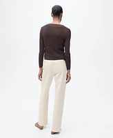 Mango Women's Ribbed Knit Bows Cardigan Sweater