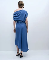 Mango Women's Asymmetrical-Neck Midi Dress