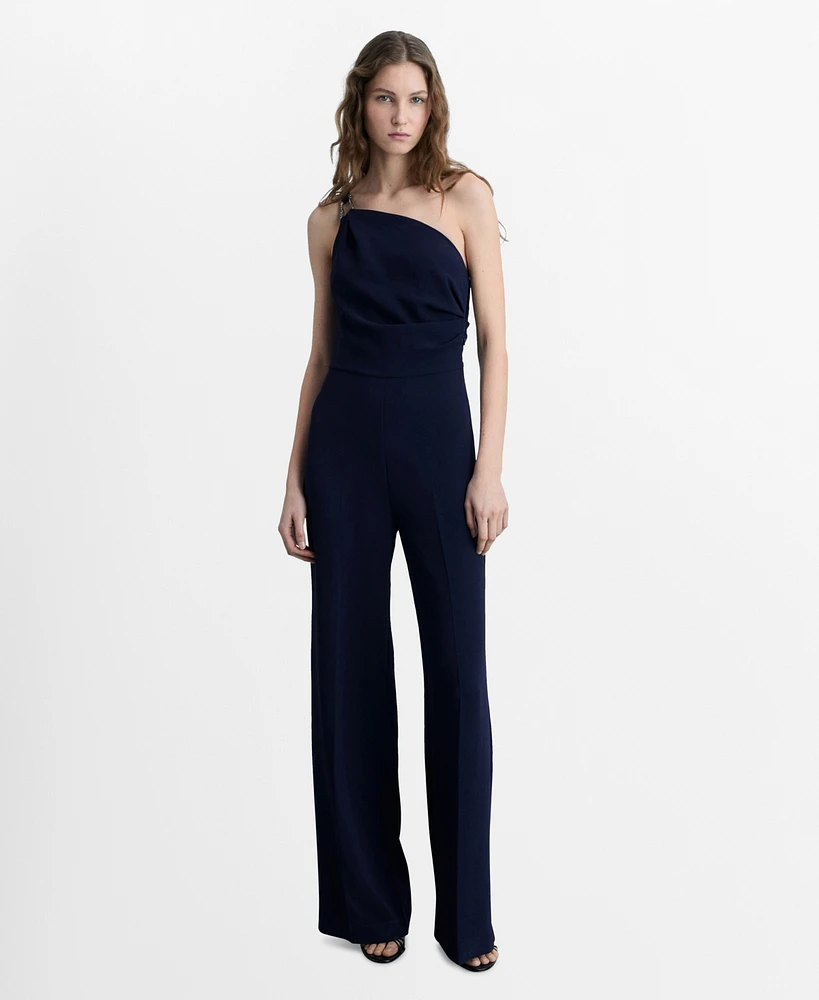 Mango Women's Metallic Detail Asymmetrical Jumpsuit