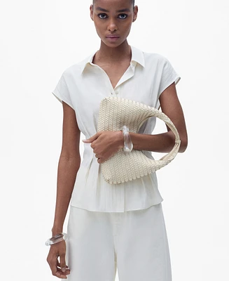 Mango Women's Short Sleeve Pleated Shirt