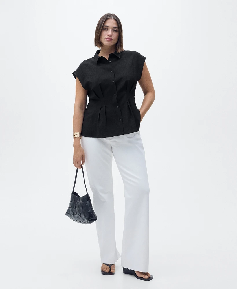 Mango Women's Short Sleeve Pleated Shirt