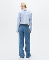 Mango Women's Belted Wide Leg Denim Pants