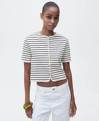 Mango Women's Short Sleeve Striped Cardigan Sweater