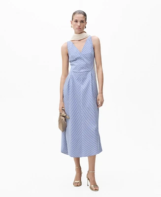 Mango Women's Striped Flared Midi Dress