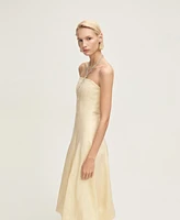 Mango Women's Puffed Hem Linen Dress