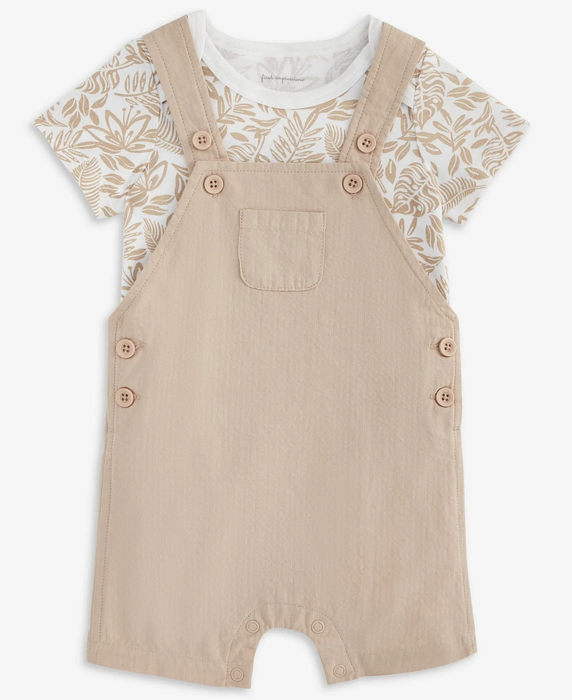 First Impressions Baby Boys Cotton Tonal Leaf-Print Bodysuit & Shortall, 2 Piece Set, Exclusively at Macy's