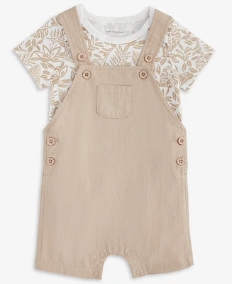 First Impressions Baby Boys Cotton Tonal Leaf-Print Bodysuit & Shortall, 2 Piece Set, Exclusively at Macy's