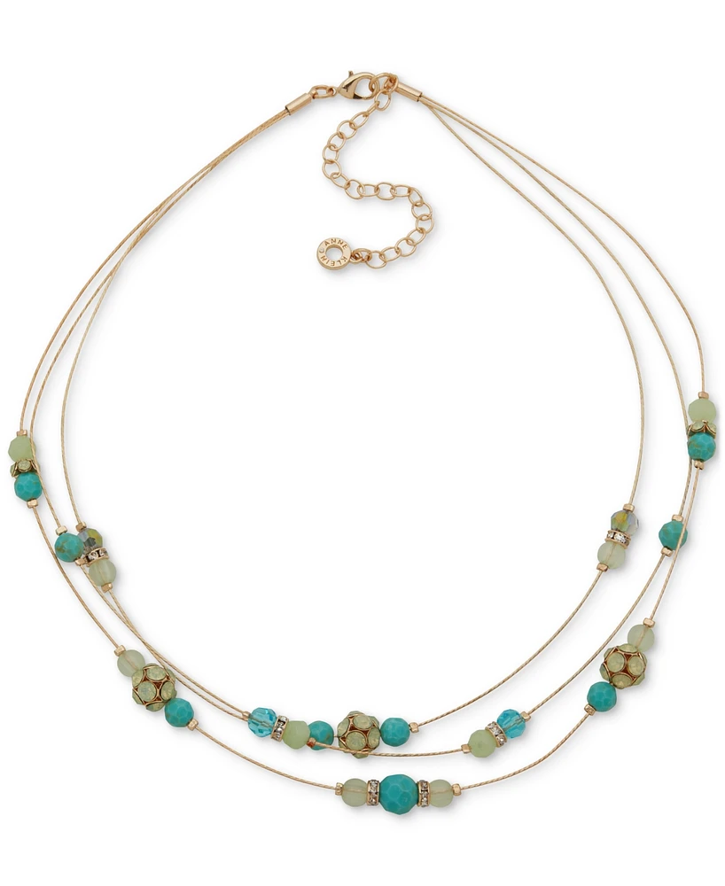Anne Klein Gold-Tone Mixed Stone & Bead Station Layered Necklace, 16" + 3" extender