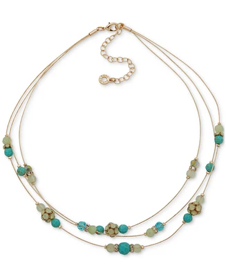 Anne Klein Gold-Tone Mixed Stone & Bead Station Layered Necklace, 16" + 3" extender