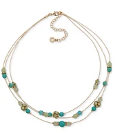 Anne Klein Gold-Tone Mixed Stone & Bead Station Layered Necklace, 16" + 3" extender