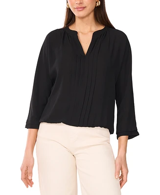 Vince Camuto Women's V-Neck Pleated-Front-Panel 3/4-Sleeve Top