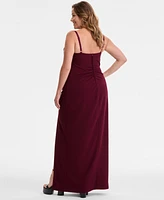 Emerald Sundae Trendy Plus Cowlneck Side-Ruched Maxi Dress, Created for Macy's
