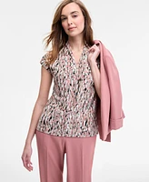 Kasper Women's Printed V-Neck Cap-Sleeve Blouse, Regular & Petite