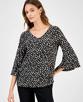 Kasper Women's Printed V-Neck Flare-Sleeve Top