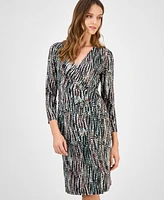 Kasper Women's Printed Long-Sleeve Faux-Wrap Dress