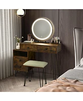 Modern Dressing Table with Storage Cabinet-Rustic Brown