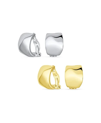 Bling Jewelry Set of 2 Geometric Dome Half Hoop Clip-On Earrings for Non-Pierced Gold Plated