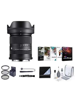 Sigma 18-50mm f/2.8 Dc Dn Contemporary Lens for Sony E, Bundle with 55mm Filter Kit, Lens Cleaner, Lens Wrap, Lens Cap Tether, Cleaning Kit, Pc Softwa