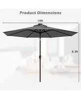 Gymax 10FT Solar Umbrella Led Market Steel Tilt w/ Crank Patio