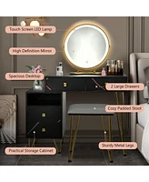 Modern Dressing Table with Storage Cabinet-Black