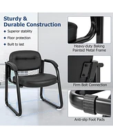 Waiting Room Chair Set of 2 Reception Chairs with Sled Base and Padded Arm Rest-Black