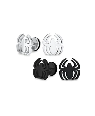 Bling Jewelry Set of 2 Black Widow Spider Ear Plug Illusion Stud Earrings Surgical Steel 16G