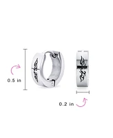 Bling Jewelry Set of 2 Angel Wings Huggie Hoop Kpop Earrings Black Silver Tone Stainless Steel
